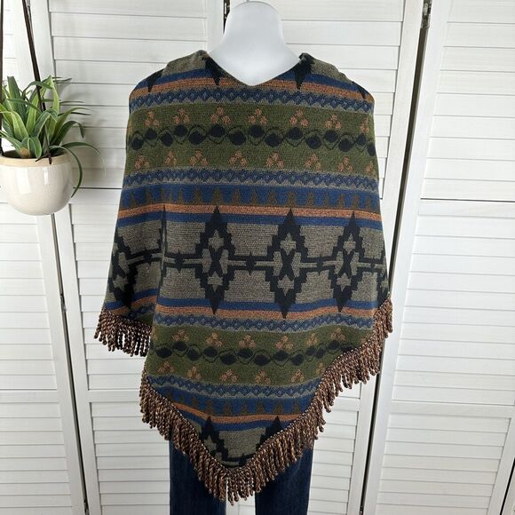 Kenny Brand Fringe Poncho‎ Southwestern Aztec Tapestry Pullover One Size $224 - Picture 5 of 9